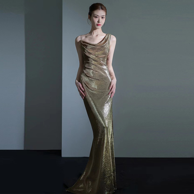 Buy Fishtail Evening Dress For Women Elegant Sequins Annual Meeting ...